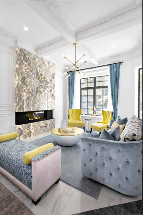 Luxury thin stone fireplace and feature wall installation in natural marble by Designer Stone Panels — project 17