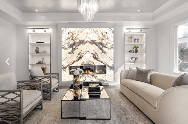 Luxury thin stone fireplace and feature wall installation in natural marble by Designer Stone Panels — project 4