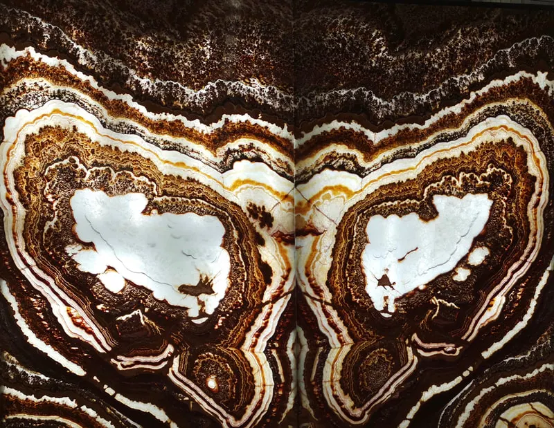 Red River Crosscut Onyx translucent thin stone panel shown backlit