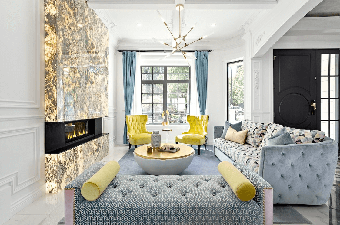 Luxury thin stone fireplace and feature wall installation in natural marble by Designer Stone Panels — project 2