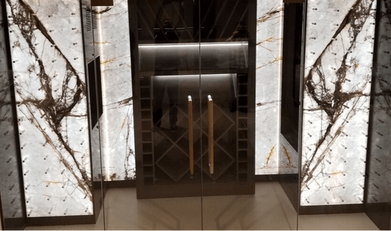 Custom wine cellar clad in thin natural stone panels by Designer Stone Panels — project 13