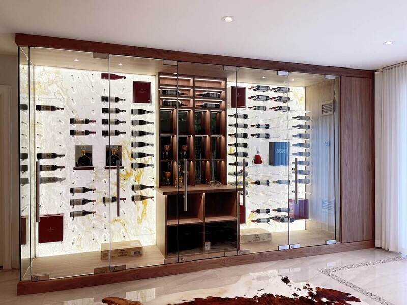 Custom wine cellar clad in thin natural stone panels by Designer Stone Panels — project 4