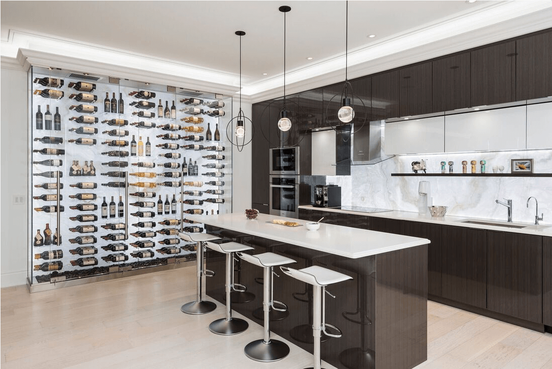 Thin natural stone kitchen backsplash with full-height bookmatched slab by Designer Stone Panels — project 7