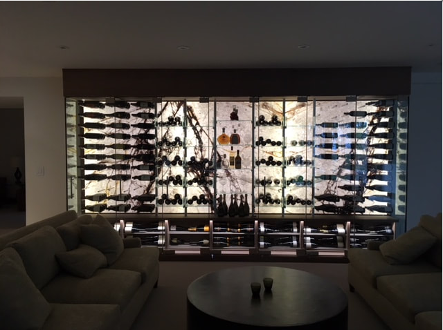 Custom wine cellar clad in thin natural stone panels by Designer Stone Panels — project 11