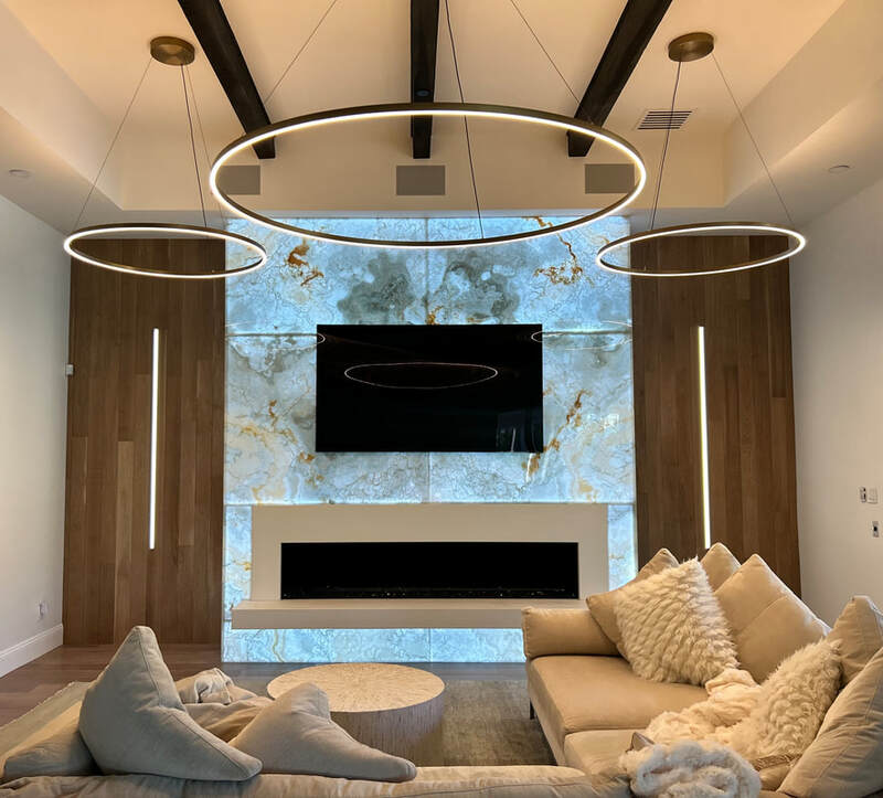 Backlit Onyx fireplace installation in Scottsdale