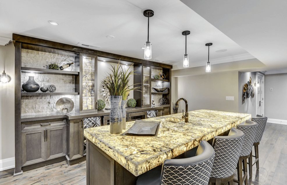 Thin natural stone kitchen backsplash with full-height bookmatched slab by Designer Stone Panels — project 3