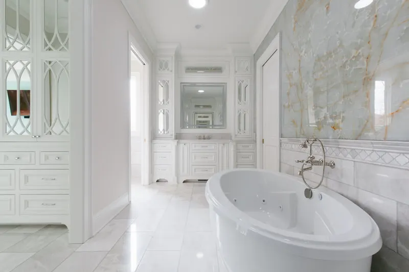 White Onyx Bathroom With Cabinets Kentucky — Bathrooms