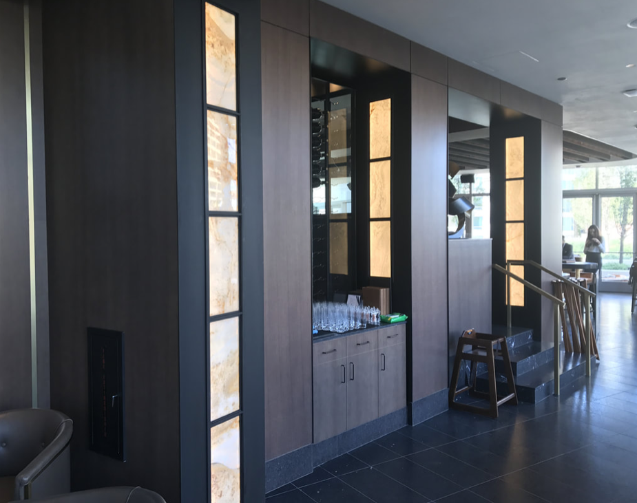 Luxury thin stone fireplace and feature wall installation in natural marble by Designer Stone Panels — project 19