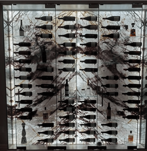 Custom wine cellar clad in thin natural stone panels by Designer Stone Panels — project 2